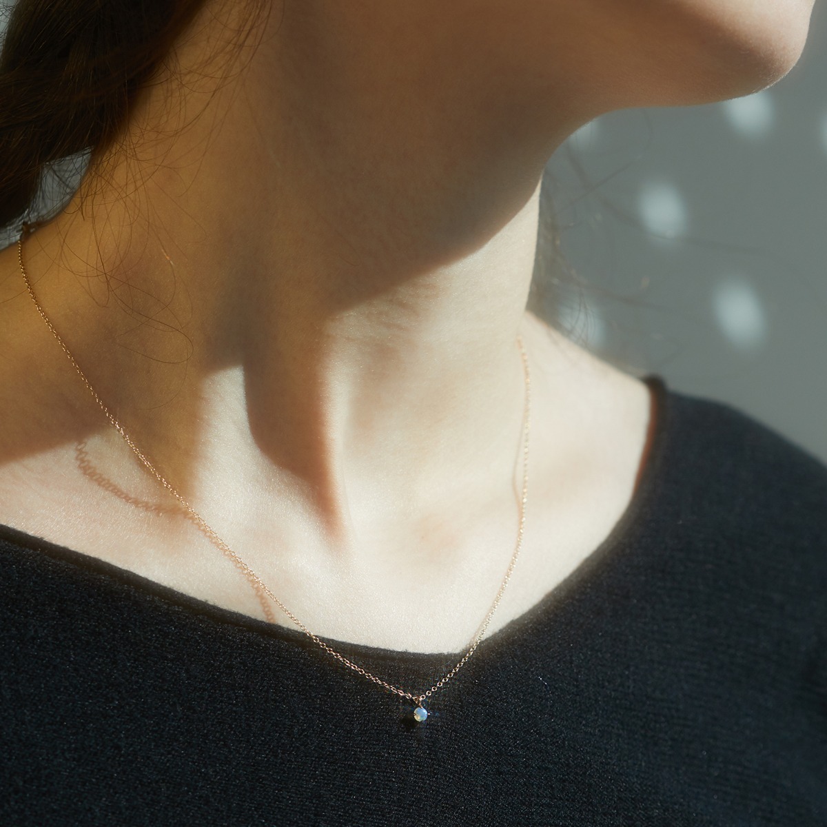 Slumberous Light Necklace, Opal Solitaire 