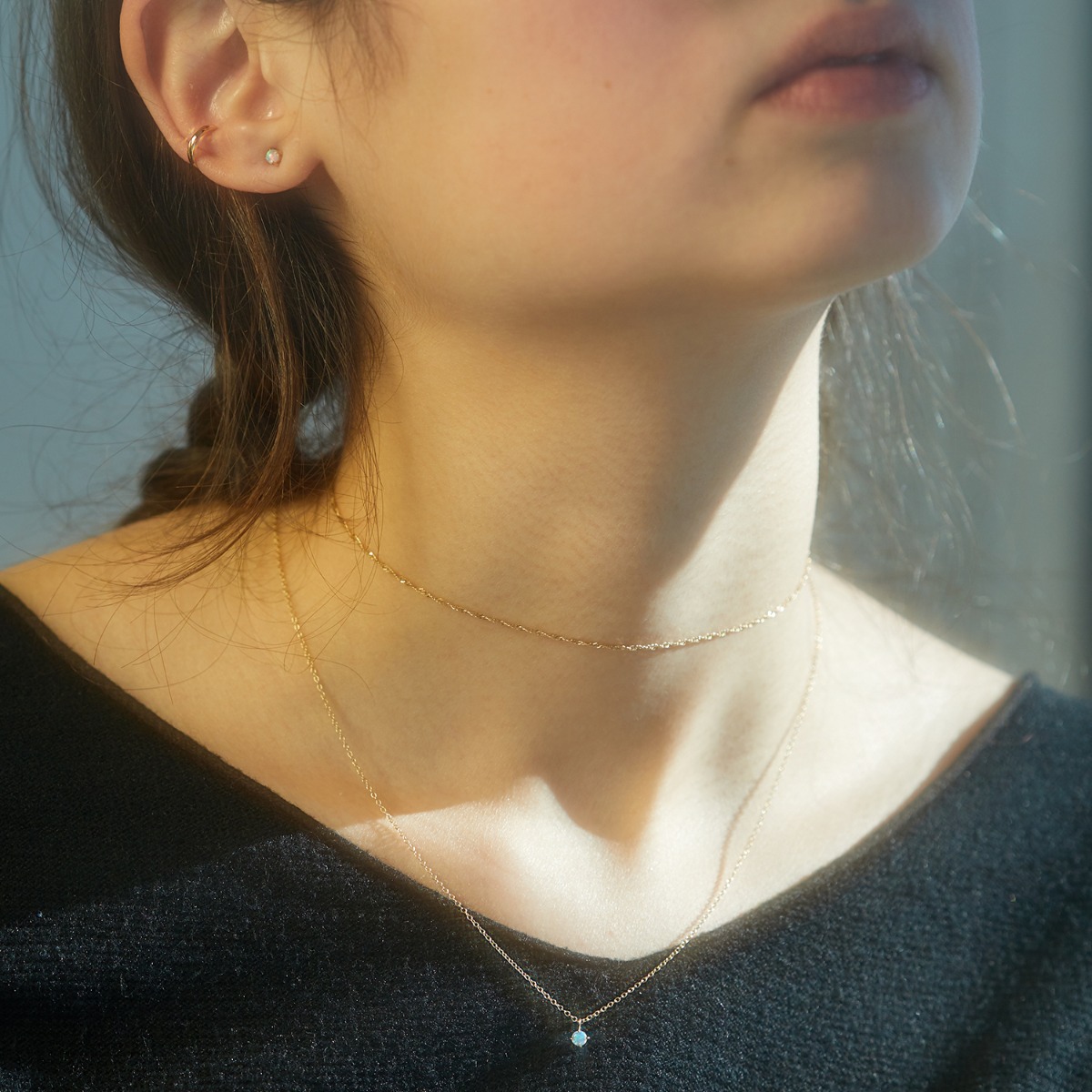 Slumberous Light Necklace, Opal Solitaire