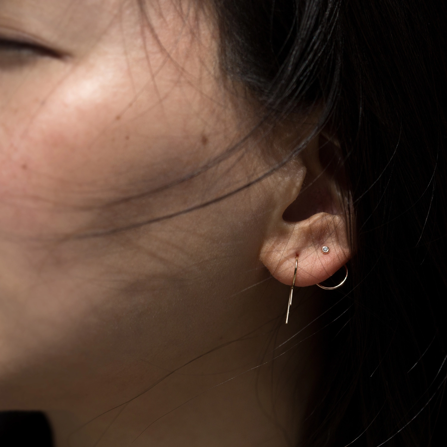 Diamond Ear Nut Earring, Yellow Gold (single)