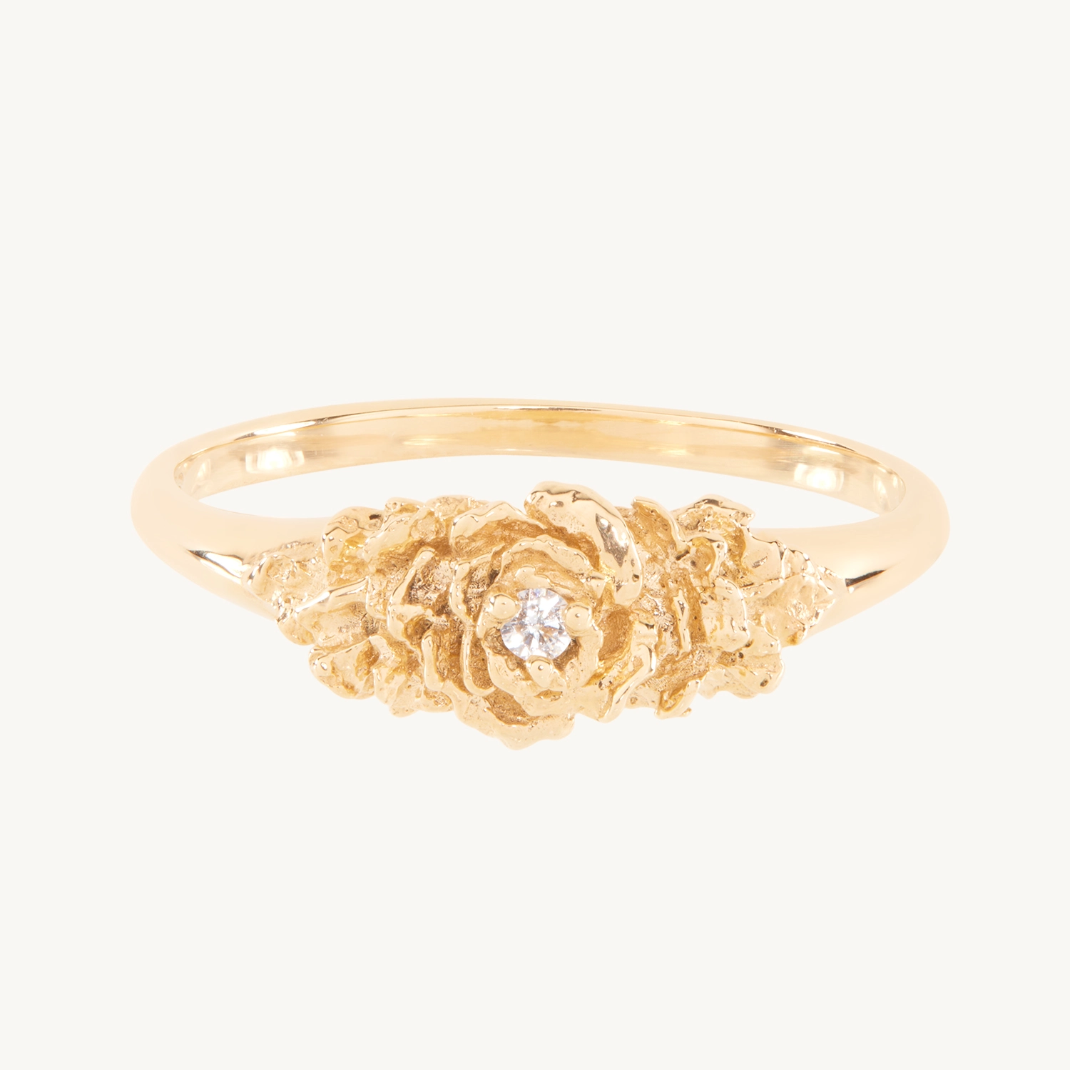 Dewy Diamond Rose Signet Ring 