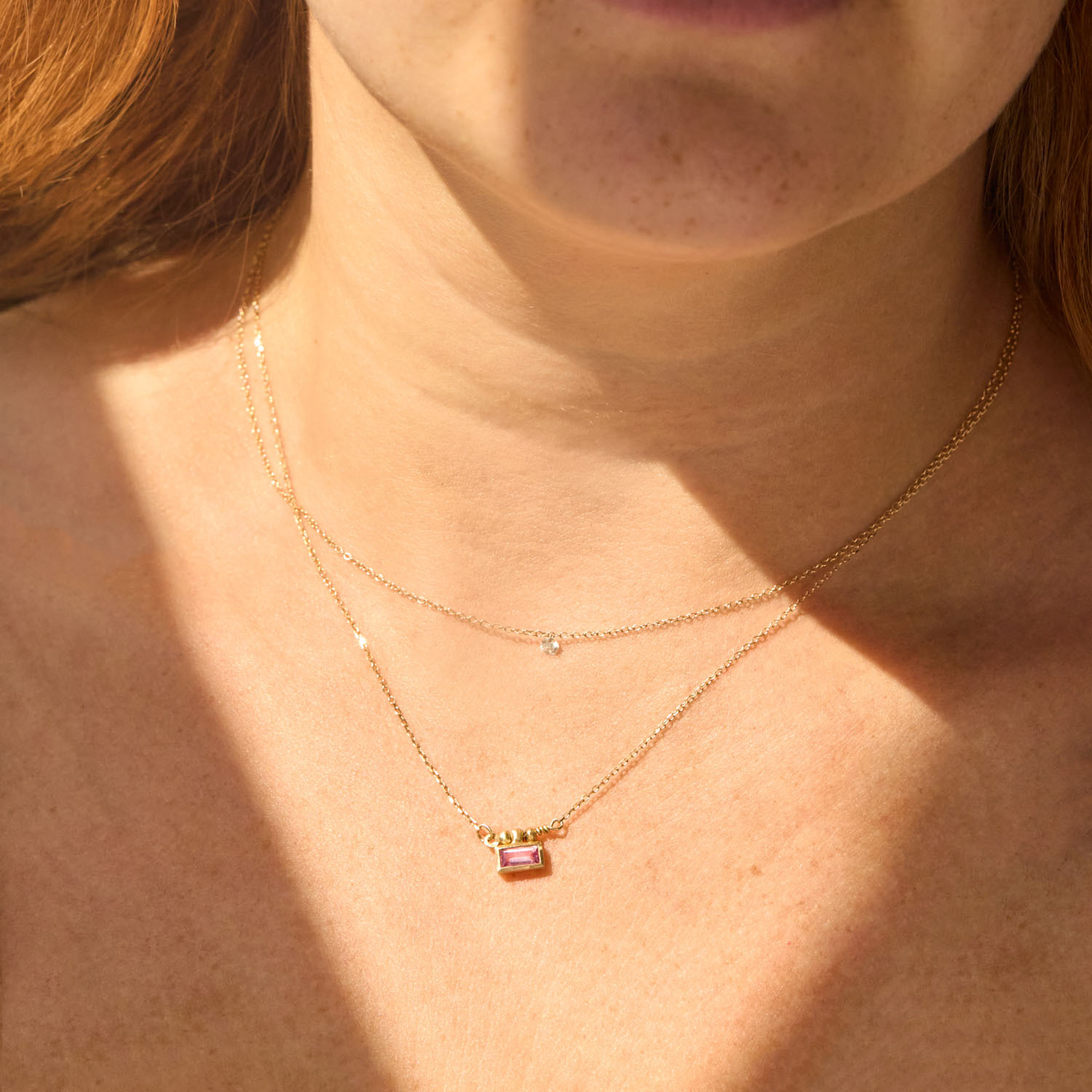 Baguette Cut Pink Tourmaline Bar Necklace 
