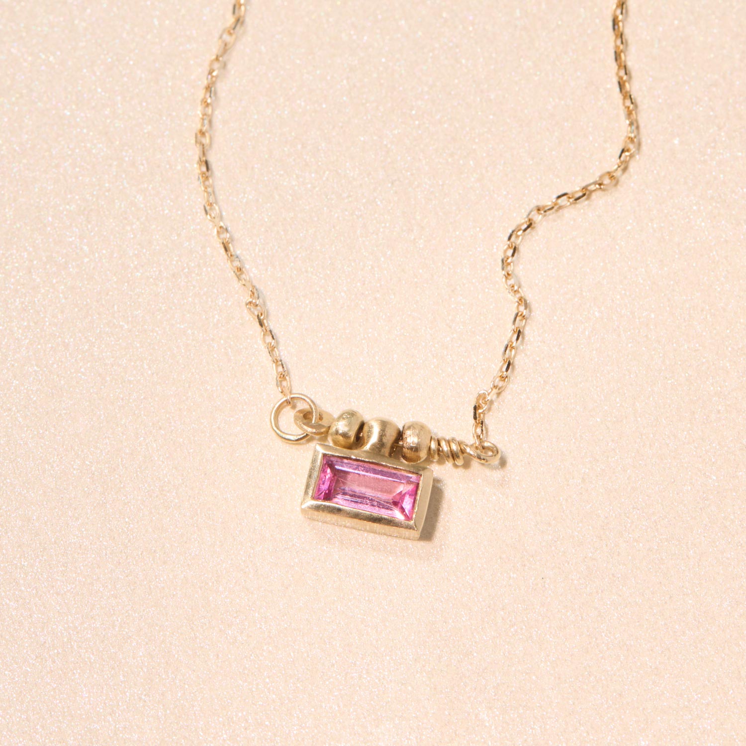 Baguette Cut Pink Tourmaline Bar Necklace