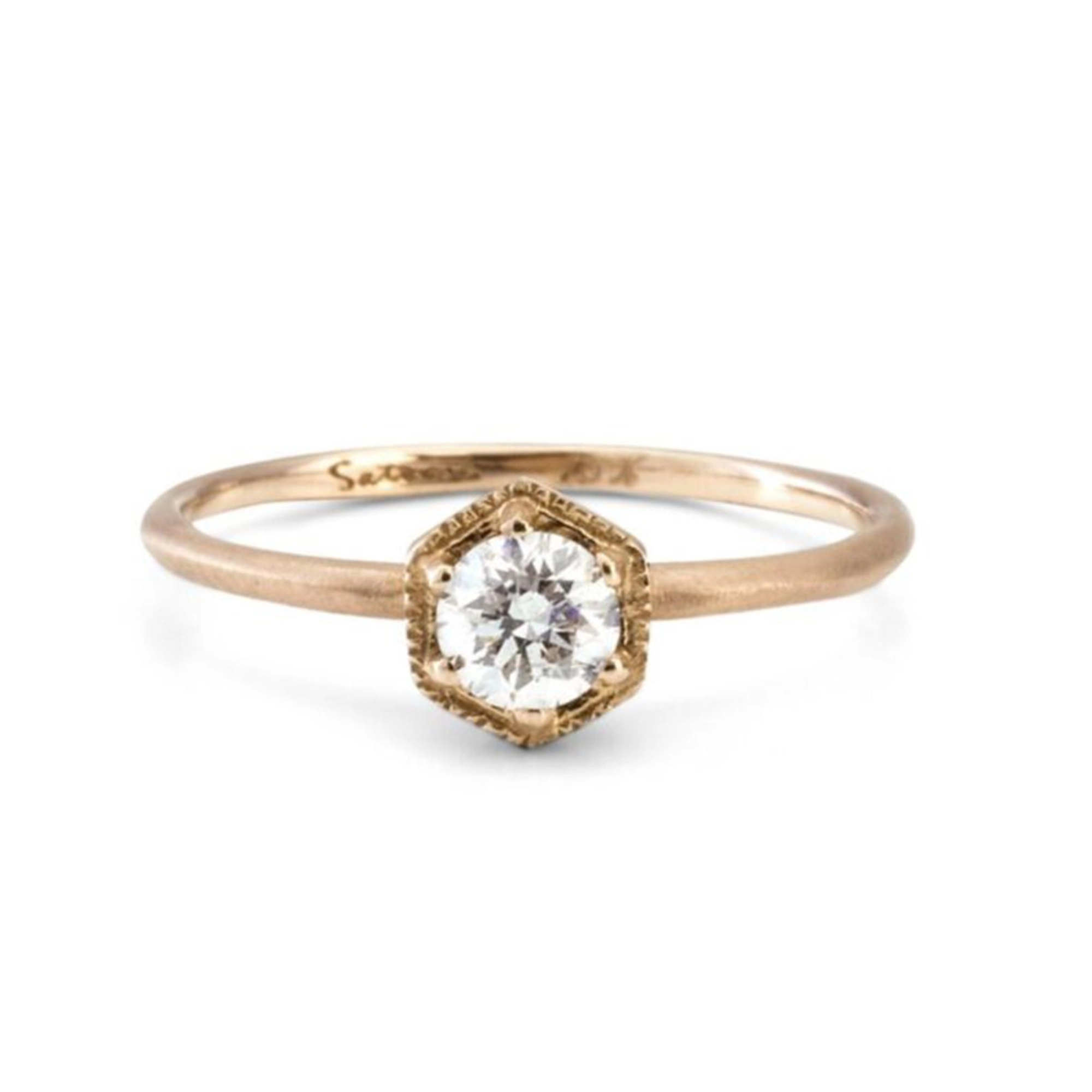 Hexagon White Diamond Ring 