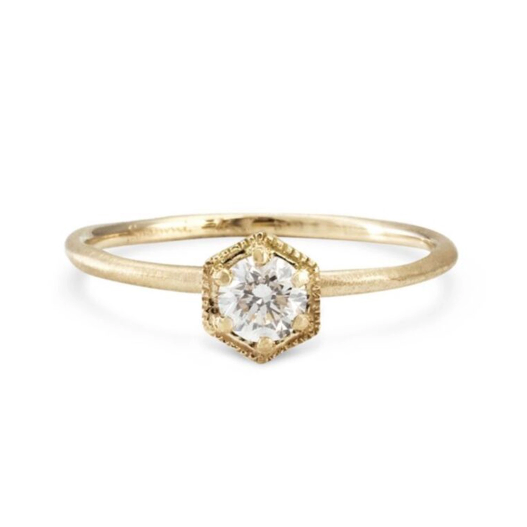 Hexagon White Diamond Ring