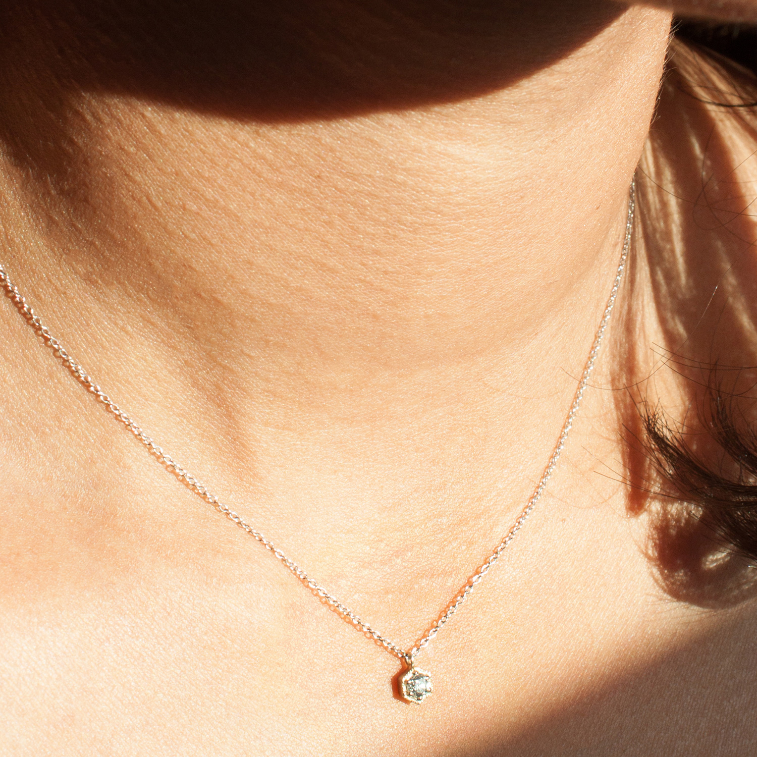 Hexagon Necklace, White Diamond 