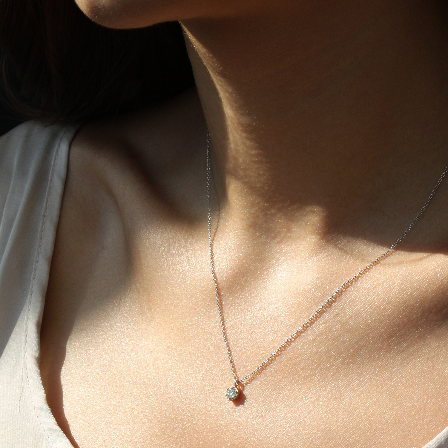 Hexagon Necklace, White Diamond