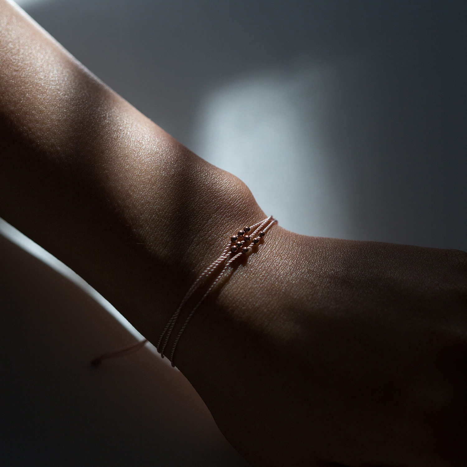 Friendship Bracelet with Rose Gold Beads, Pink 