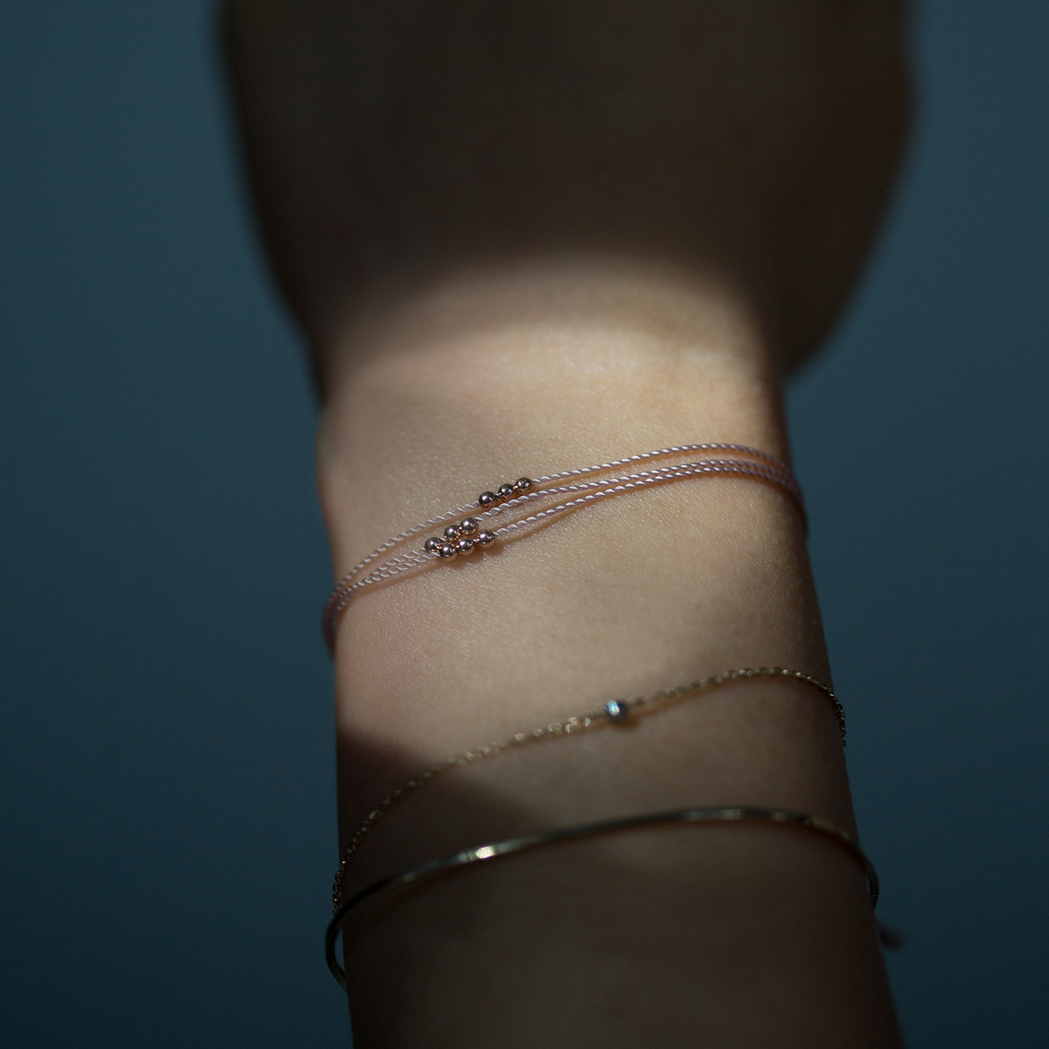 Friendship Bracelet with Rose Gold Beads, Pink