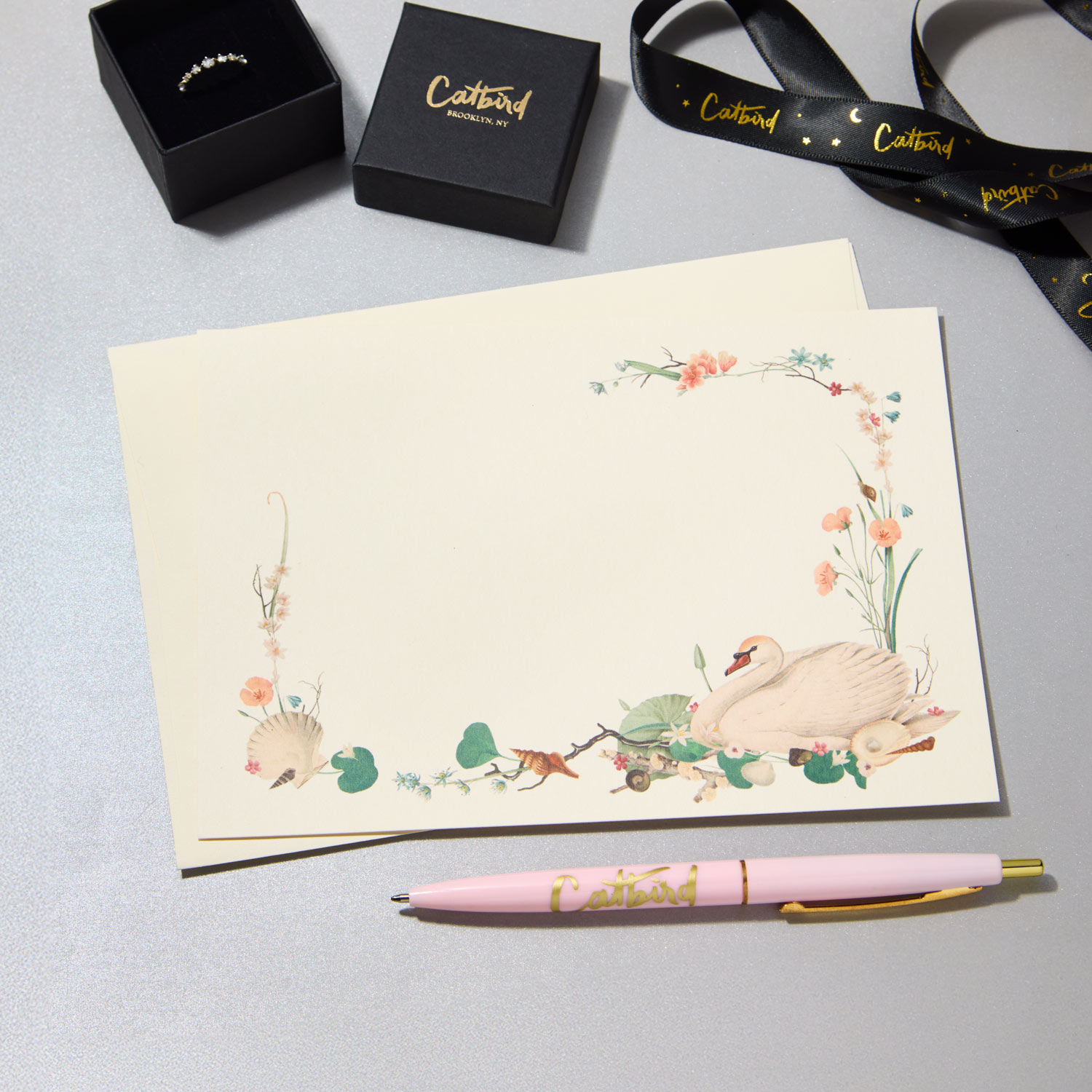 Swan and Seashells Stationery Set 