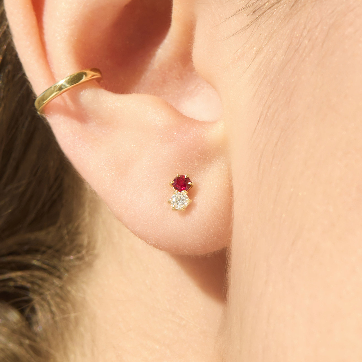 Ruby & Diamond Duo Stud (single) 