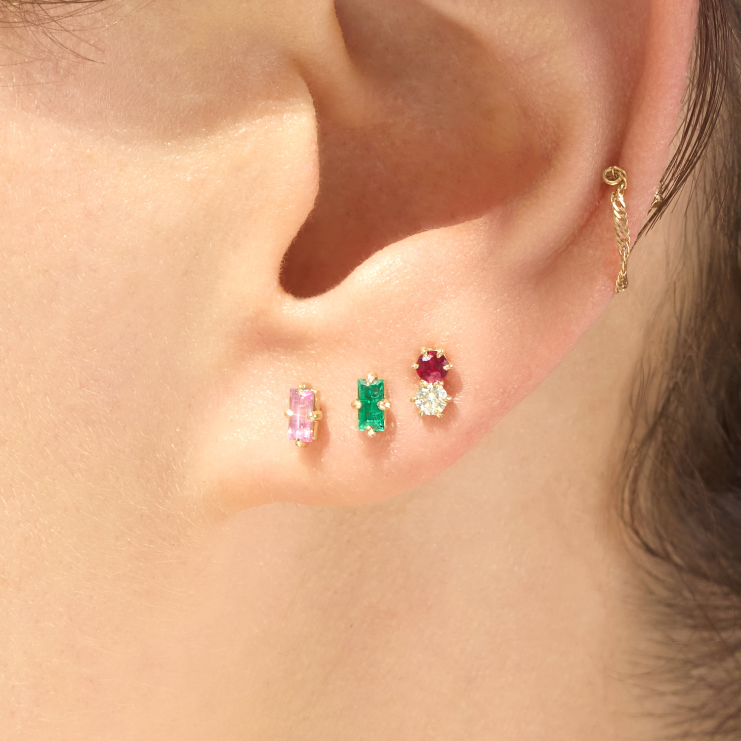 Ruby & Diamond Duo Stud (single)