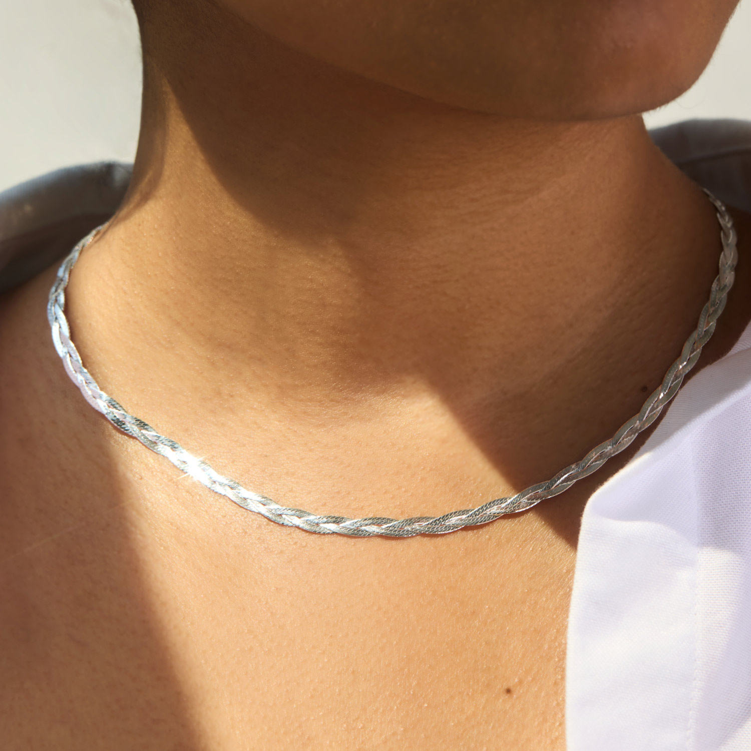 Entwined Braided Chain Collar, Silver 