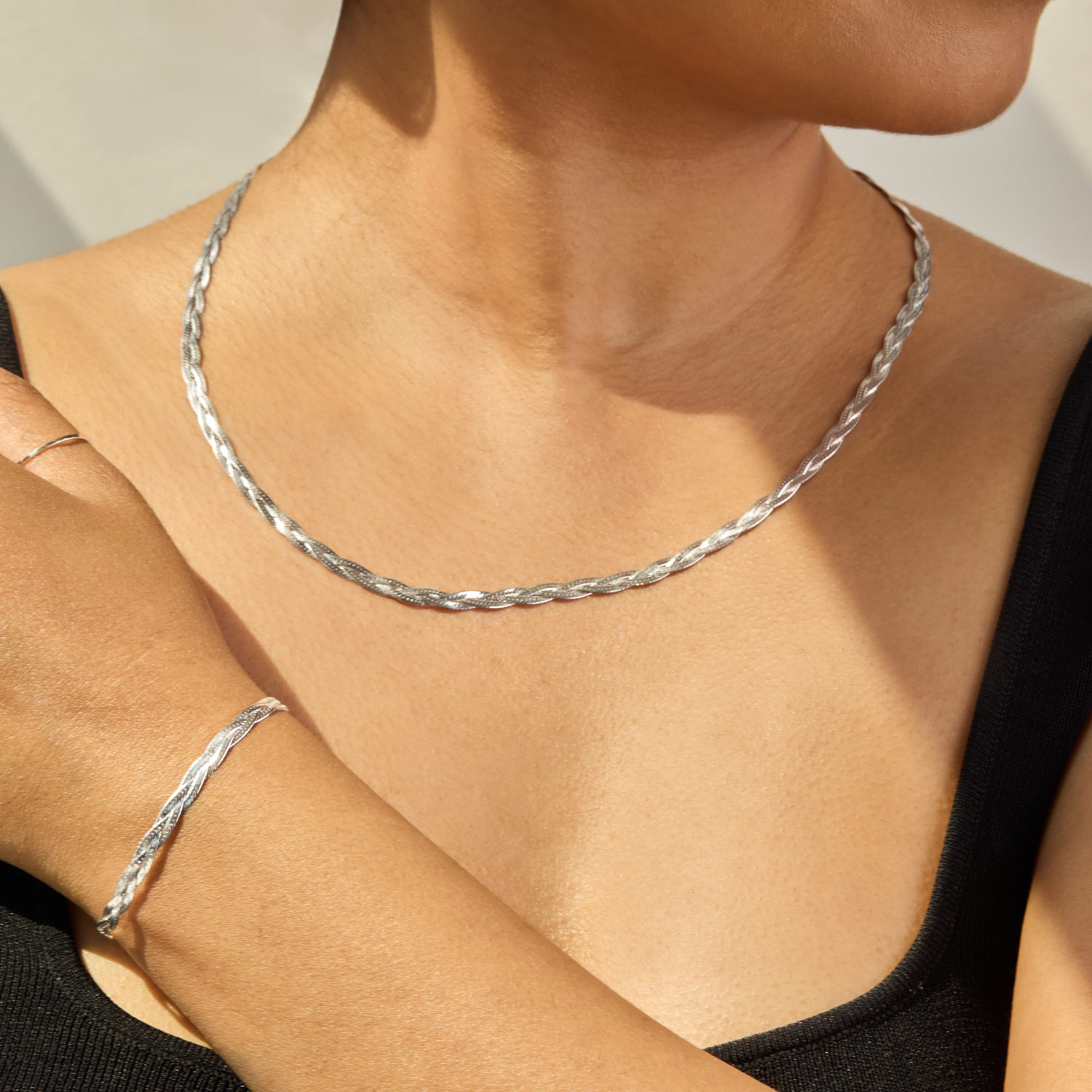 Entwined Braided Chain Collar, Silver