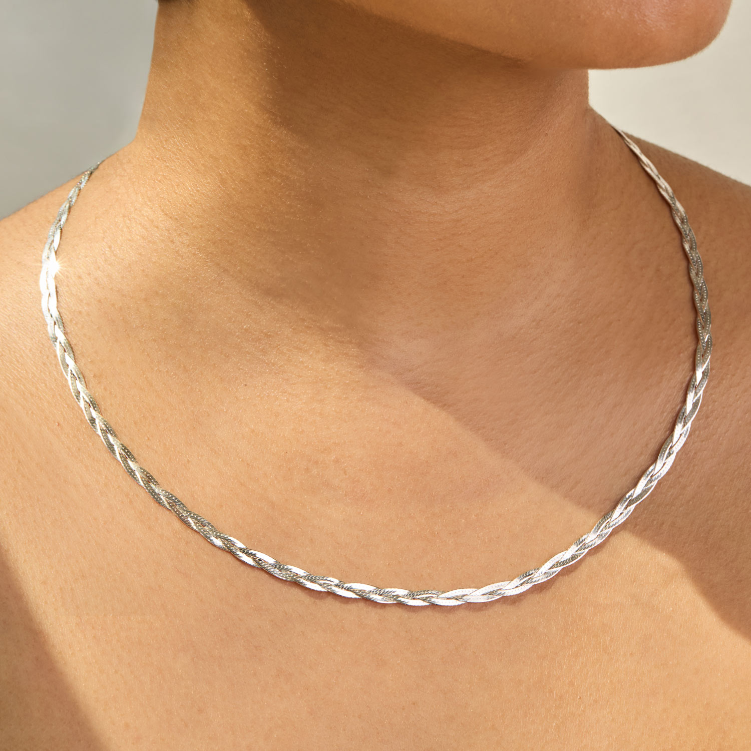 Entwined Braided Chain Necklace, Silver 