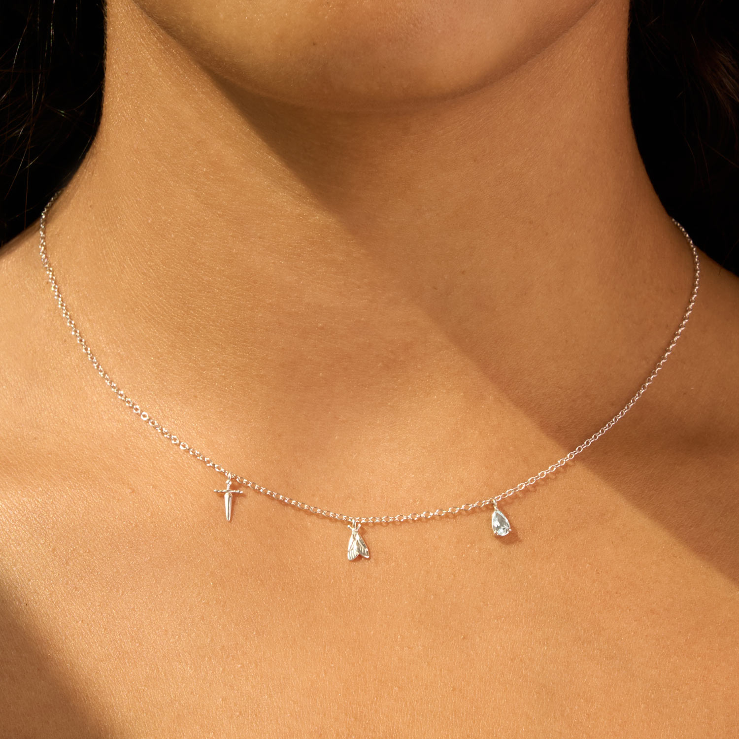 Charmed By You Three Charm Silver Necklace